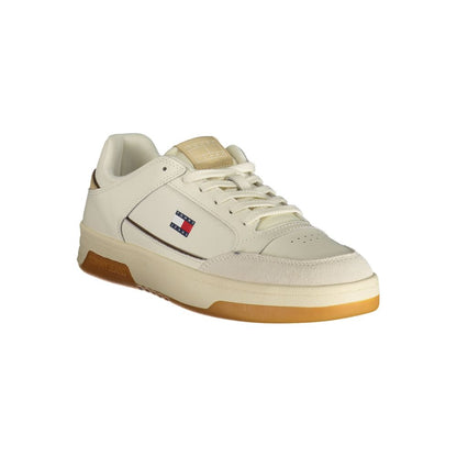 Athletic Sneakers by Tommy Hilfiger for men in polyester polyurethane leather beige, white & signature features an stately silhouette, showcasing the signature athletic style of the Men's Athletic Polyester Polyurethane Leather Sneakers collection with a truly stately finish.