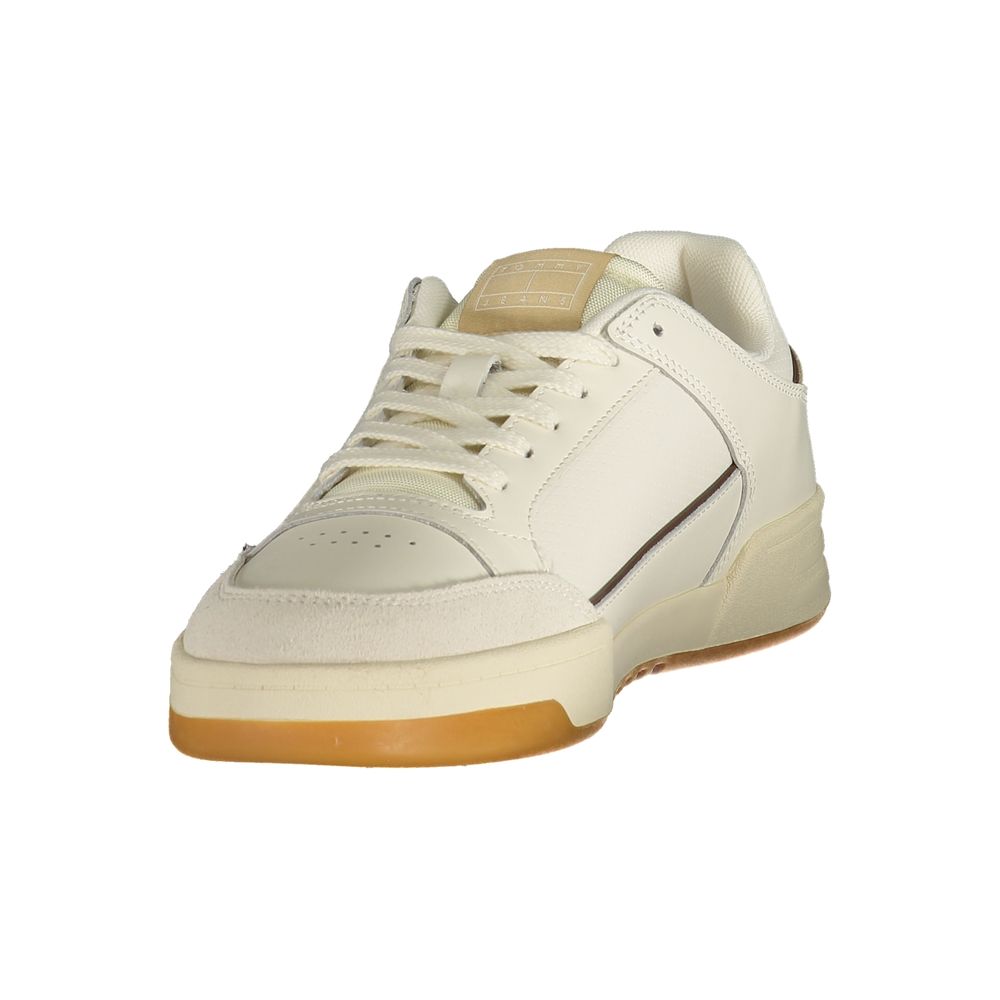 Athletic Sneakers by Tommy Hilfiger for men in polyester polyurethane leather beige, white & signature showcases an impeccable silhouette, defined by an impeccable athletic style design that perfectly captures the essence of the Men's Athletic Polyester Polyurethane Leather Sneakers.