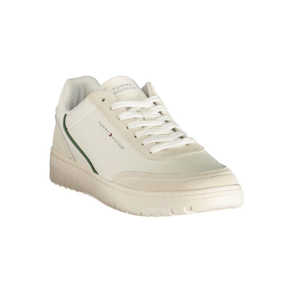 Athletic Sneakers by Tommy Hilfiger for men in faux leather & canvas green, white & print features an architectural silhouette from the Crisp Men's Athletic Faux Leather & Canvas Sneakers collection, showcasing a architectural athletic style for a architectural look.