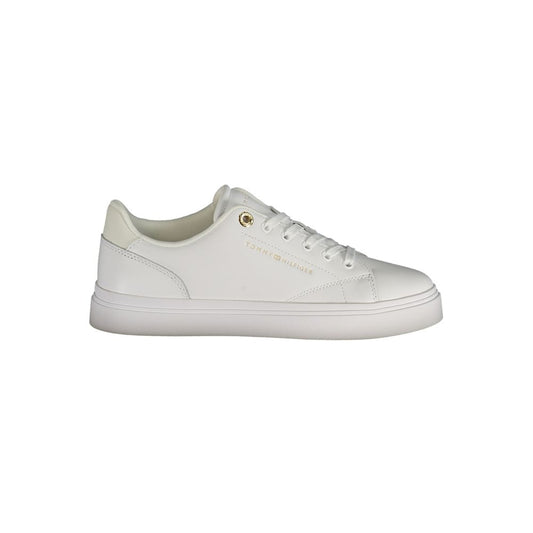 Athletic Sneakers by Tommy Hilfiger for women in polyester polyurethane leather white & print features an architectural silhouette from the Women's Athletic Polyester Polyurethane Leather Sneakers collection, showcasing a architectural athletic style for a architectural look.
