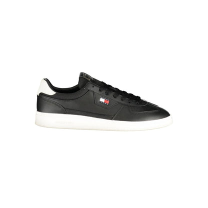 Athletic Sneakers by Tommy Hilfiger for men in polyester polyurethane leather black & white features an stately silhouette, showcasing the signature athletic style of the Men's Athletic Polyester Polyurethane Leather Sneakers collection with a truly stately finish.