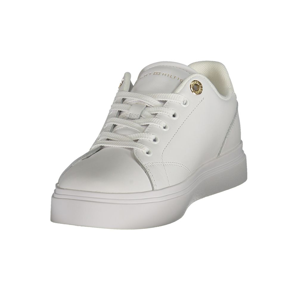 Athletic Sneakers by Tommy Hilfiger for women in polyester polyurethane leather white & print features an architectural silhouette from the Women's Athletic Polyester Polyurethane Leather Sneakers collection, showcasing a architectural athletic style for a architectural look.
