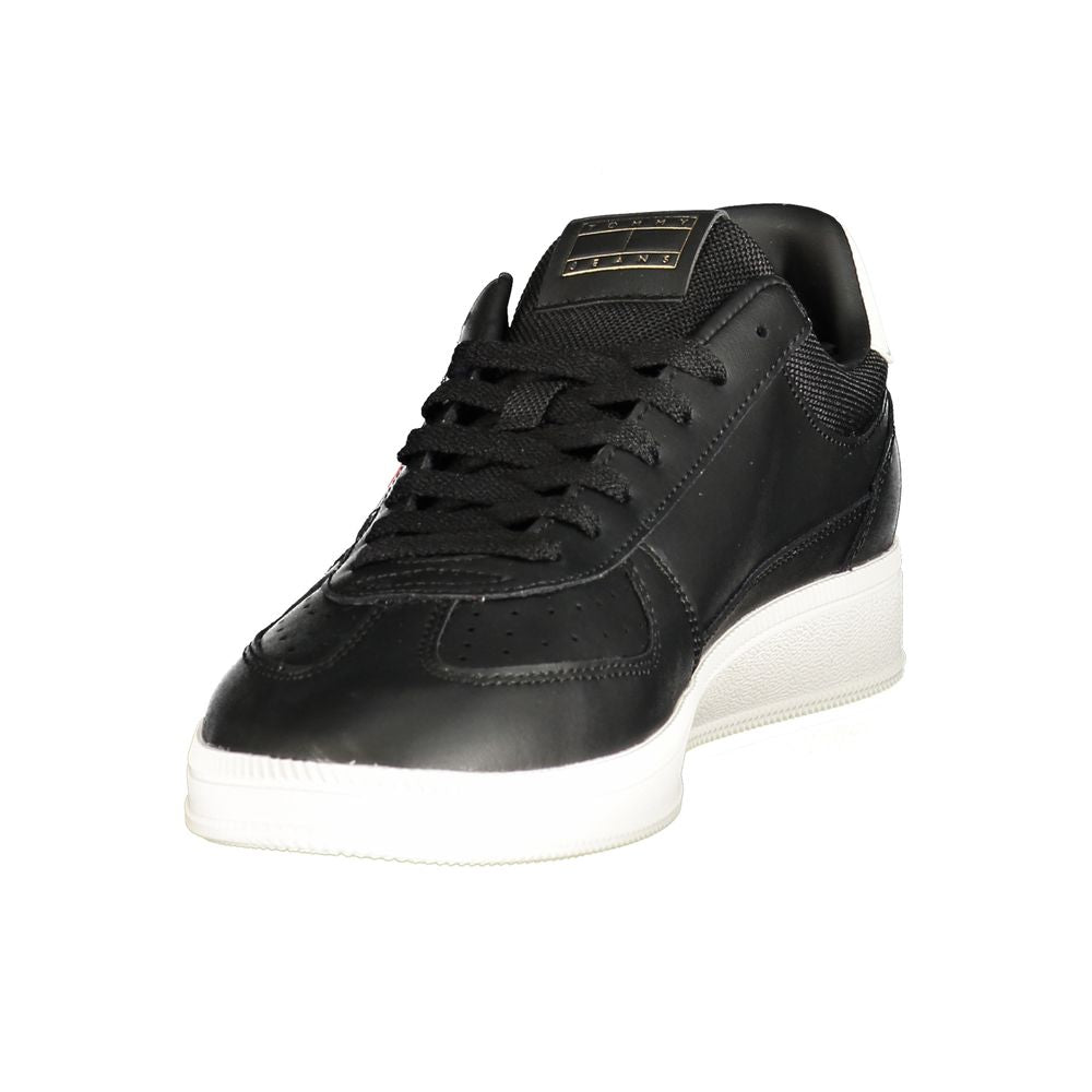 Athletic Sneakers by Tommy Hilfiger for men in polyester polyurethane leather black & white showcases an impeccable silhouette, defined by an impeccable athletic style design that perfectly captures the essence of the Men's Athletic Polyester Polyurethane Leather Sneakers.