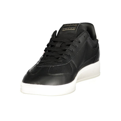 Athletic Sneakers by Tommy Hilfiger for men in polyester polyurethane leather black & white showcases an impeccable silhouette, defined by an impeccable athletic style design that perfectly captures the essence of the Men's Athletic Polyester Polyurethane Leather Sneakers.