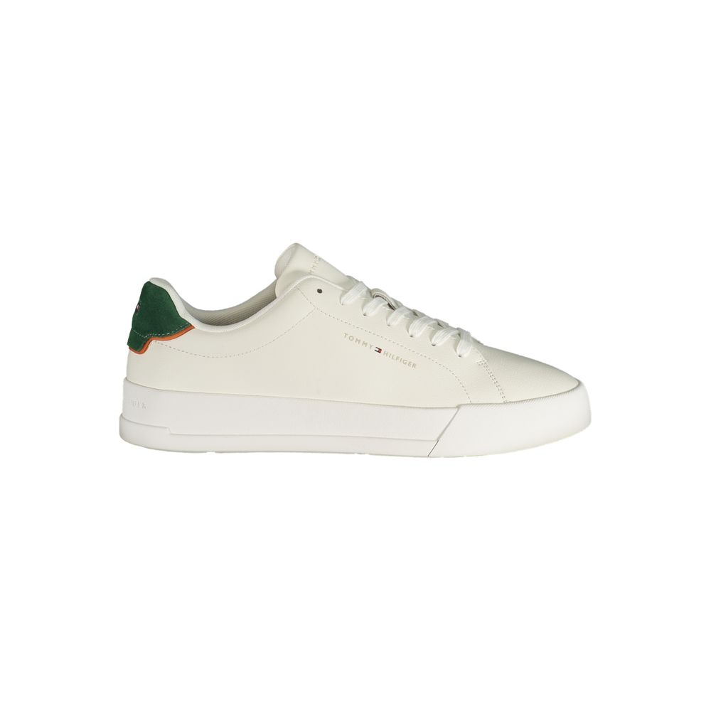 Athletic Sneakers by Tommy Hilfiger for men in polyester polyurethane leather green, white & print showcases an impeccable silhouette, defined by an impeccable athletic style design that perfectly captures the essence of the Men's Athletic Polyester Polyurethane Leather Sneakers.