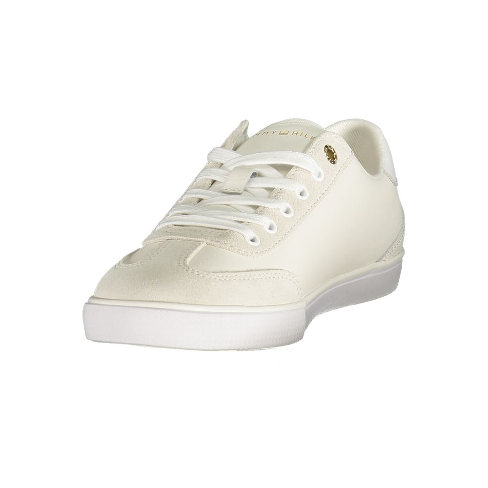 Athletic Sneakers by Tommy Hilfiger for women in polyester polyurethane leather white, signature & print features an stately silhouette, showcasing the signature athletic style of the Women's Athletic Polyester Polyurethane Leather Sneakers collection with a truly stately finish.