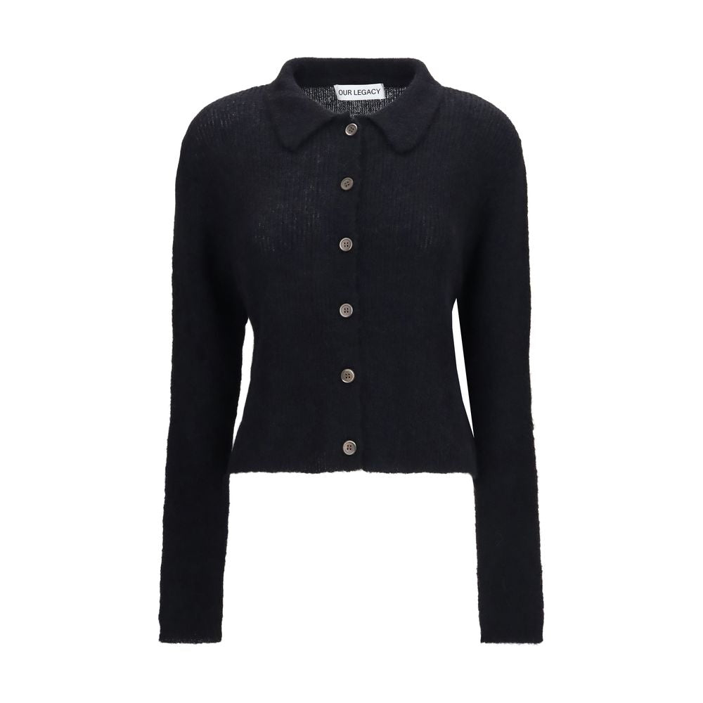 Cardigan by Our Legacy for women in polyamide merino & alpaca wool black, brown & pearl showcases a captivating silhouette, artfully detailed with a captivating and for a truly sophisticated captivating look.