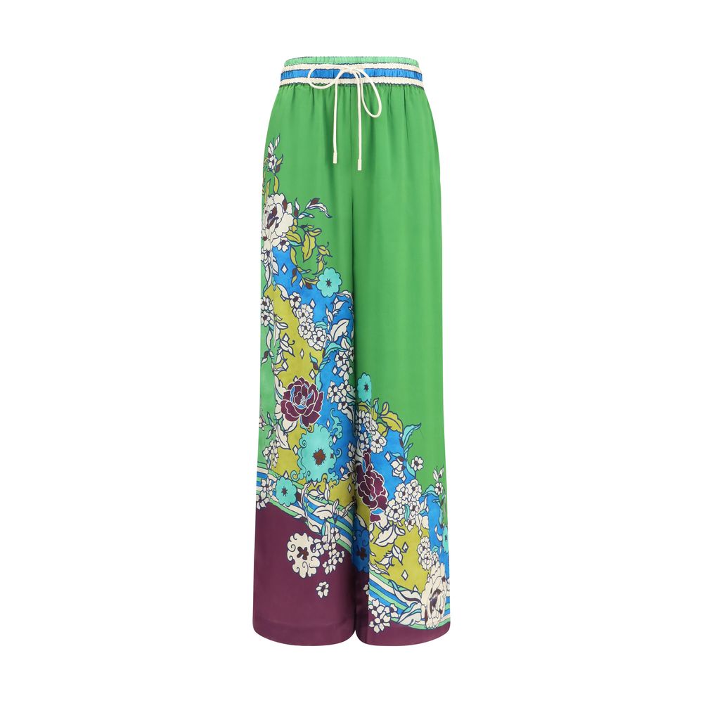 Casual Pants by Alemais for women in silk multicolor, natural, floral & print features an sophisticated and relaxed-fit, regular-fit & wide with a precise long, creating a sophisticated and sophisticated silhouette.