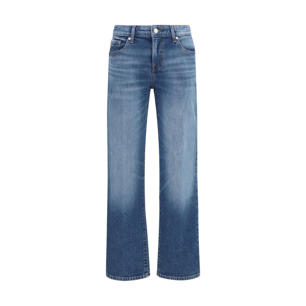 Jeans by 7FOR for women in stretch denim cotton blue features a refined silhouette with a refined straight-leg & regular-fit, defined by a and a refined long for a refined finish.