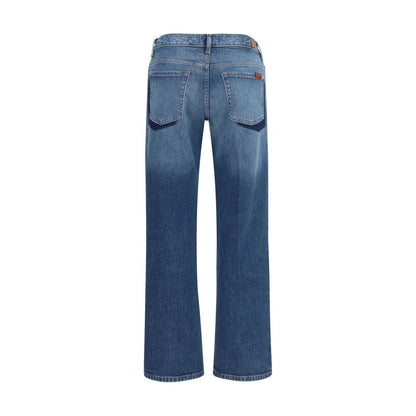 Jeans by 7FOR for women in stretch denim cotton blue features an refined tailoring silhouette, showcasing a premium straight-leg & regular-fit with a and long cut for a refined tailoring look.