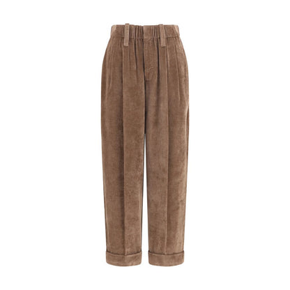 Casual Pants by Brunello Cucinelli for women in viscose cashmere & capra leather brown features an sophisticated and regular-fit with a precise long, creating a sophisticated and sophisticated silhouette.