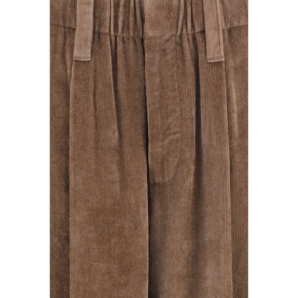 Casual Pants by Brunello Cucinelli for women in viscose cashmere & capra leather brown presents a tailored silhouette, showcasing a tailored regular-fit and long cut with a refined for a truly tailored aesthetic.