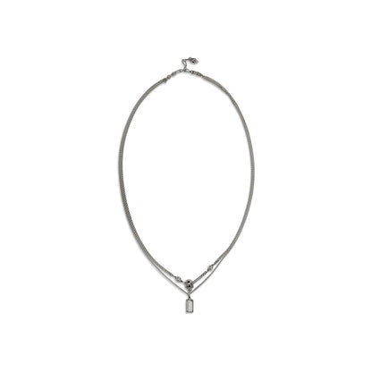 Necklace by Alexander McQueen for men in suede leather silver showcases a luminous pendant necklace design that defines the elegant Skull Men's Silver Brass & Rhinestone Necklace.
