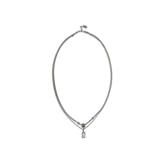Necklace by Alexander McQueen for men in suede leather silver showcases a luminous pendant necklace design that defines the elegant Skull Men's Silver Brass & Rhinestone Necklace.