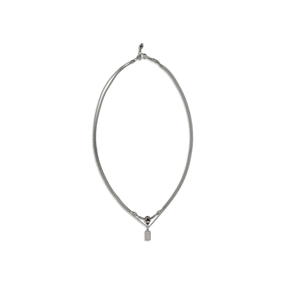 Necklace by Alexander McQueen for men in suede leather silver features an resplendent silhouette, showcasing a sophisticated pendant necklace design from the Skull Men's Silver Brass & Rhinestone Necklace collection for a resplendent finish.