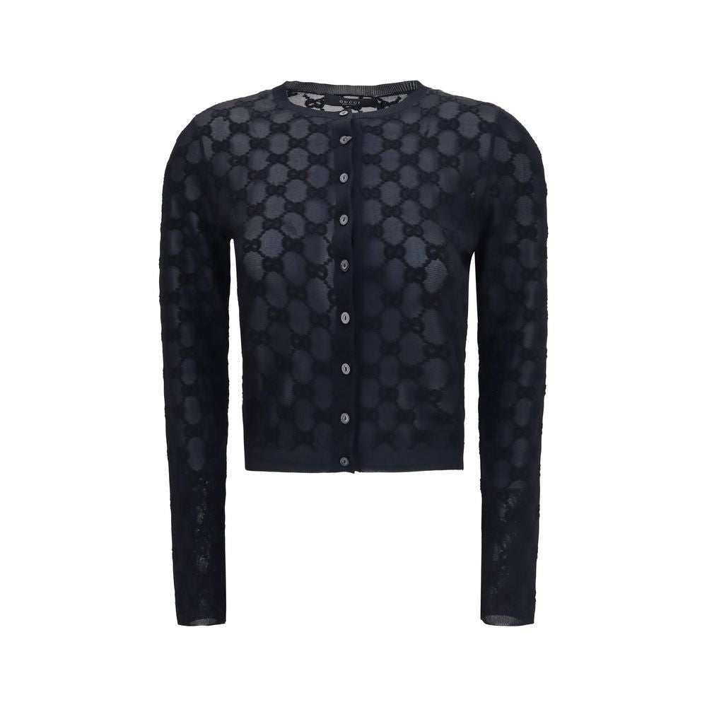 Cardigan by Gucci for women in polyamide viscose & cotton black features an impeccable silhouette, showcasing a sophisticated crew neckline and long-sleeve detail for a truly impeccable finish.
