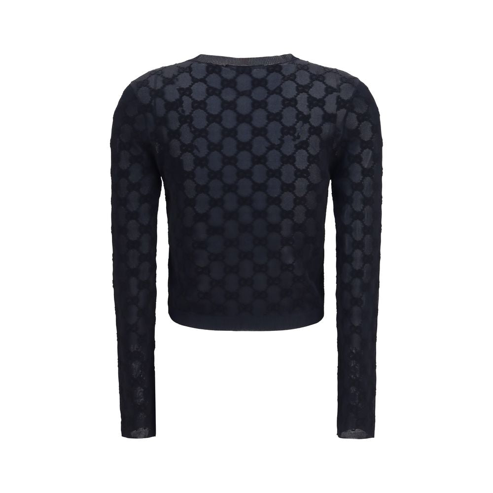 Cardigan by Gucci for women in polyamide viscose & cotton black features a nuanced silhouette with a refined crew neckline and nuanced detailing for a sophisticated look.