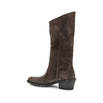 Ankle Cowboy Mid-Calf Boots by Khaite for women in suede calf leather brown features an effortless chic silhouette from the Women's Suede Calf Leather Ankle Cowboy Mid-Calf Boots collection, showcasing a effortless chic and refined pointed toe style for an effortless chic look.