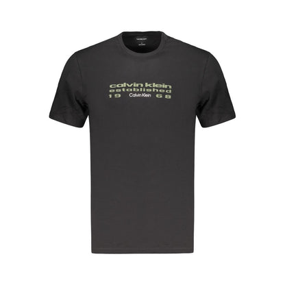 T-Shirt by Calvin Klein for men in cotton black & print showcases a unassuming silhouette, artfully detailed with a refined crew neckline and unassuming for a sophisticated, contemporary look.