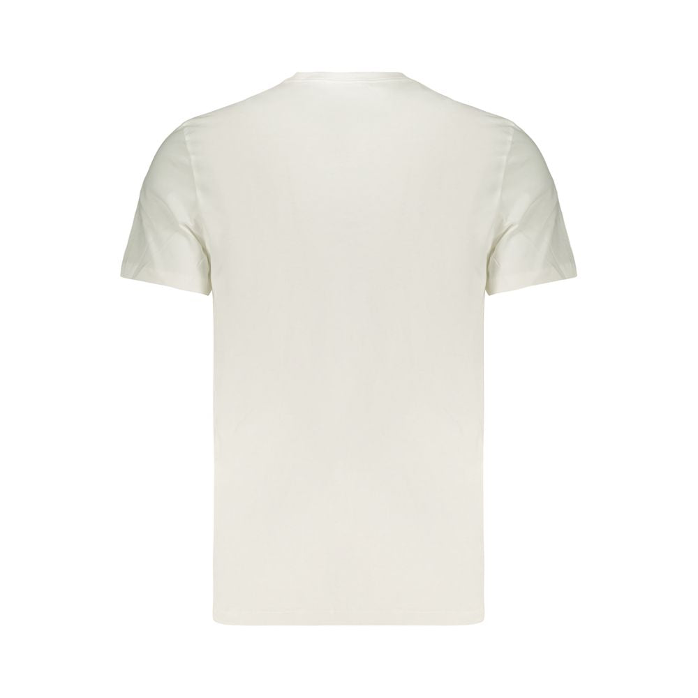 T-Shirt by Calvin Klein for men in cotton white & print showcases a unassuming silhouette, artfully detailed with a refined crew neckline and unassuming for a sophisticated, contemporary look.