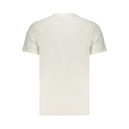 T-Shirt by Calvin Klein for men in cotton white & print showcases a unassuming silhouette, artfully detailed with a refined crew neckline and unassuming for a sophisticated, contemporary look.