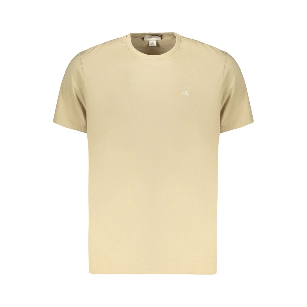 T-Shirt by Calvin Klein for men in cotton beige features a plush silhouette, showcasing a sophisticated crew neckline and for a truly plush finish.