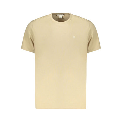 T-Shirt by Calvin Klein for men in cotton beige features a plush silhouette, showcasing a sophisticated crew neckline and for a truly plush finish.