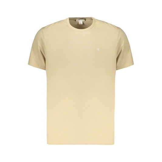 T-Shirt by Calvin Klein for men in cotton beige features a plush silhouette, showcasing a sophisticated crew neckline and for a truly plush finish.