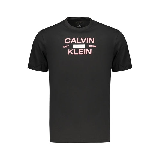 T-Shirt by Calvin Klein for men in cotton black & print showcases a fashionable silhouette, elegantly detailed with a fashionable and crew neckline for a sophisticated, high-fashion look.