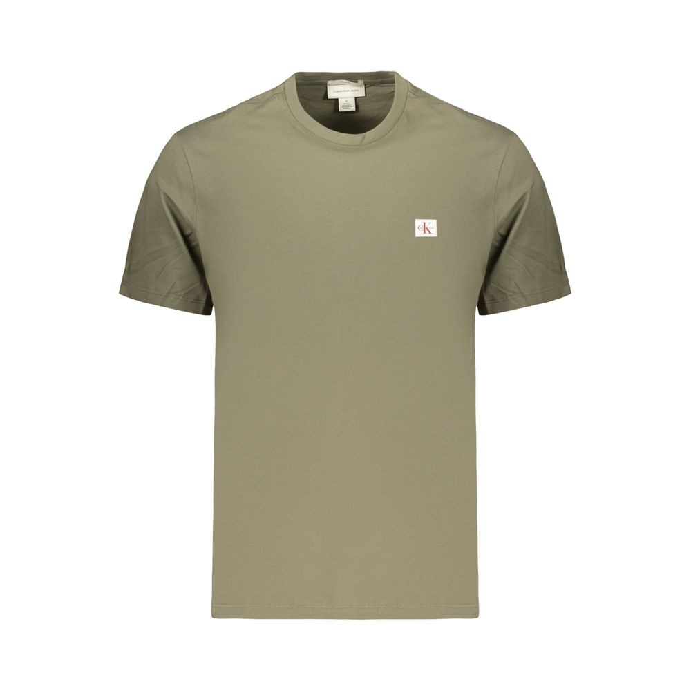 T-Shirt by Calvin Klein for men in cotton green & signature features a plush silhouette, showcasing a sophisticated crew neckline and short-sleeve for a truly plush finish.