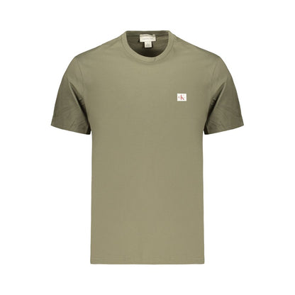 T-Shirt by Calvin Klein for men in cotton green & signature features a plush silhouette, showcasing a sophisticated crew neckline and short-sleeve for a truly plush finish.