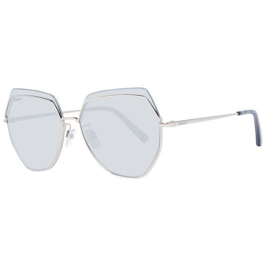 This Sunglasses by Bally for women in rose-gold presents a sumptuous silhouette, showcasing a sumptuous half-rim trapezium frame design in rose-gold coloured frame and high-performance mirrored category-2-medium-tint lens.
