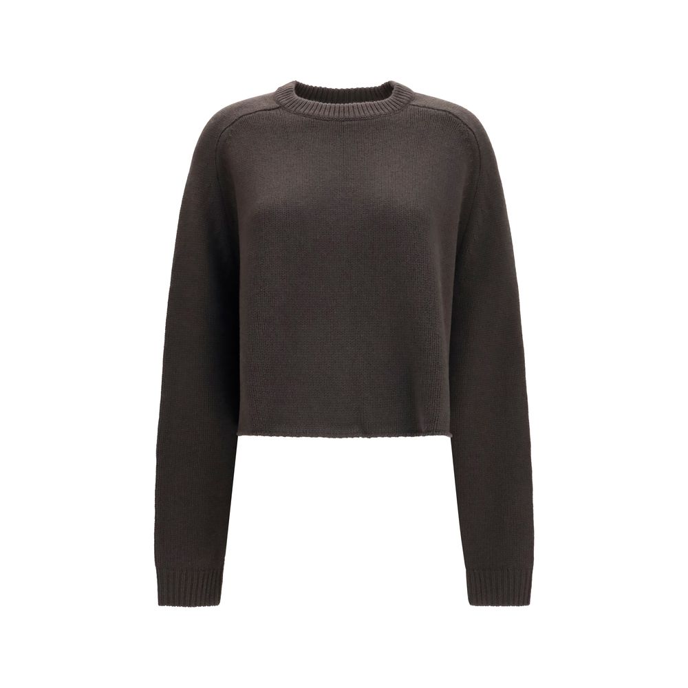 Sweater by Lisa Yang for women in cashmere & capra leather brown features an tactile silhouette, showcasing a sophisticated crew neckline and tactile for a refined finish.