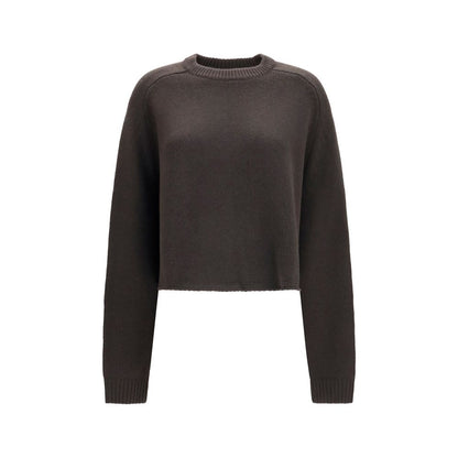 Sweater by Lisa Yang for women in cashmere & capra leather brown features an tactile silhouette, showcasing a sophisticated crew neckline and tactile for a refined finish.