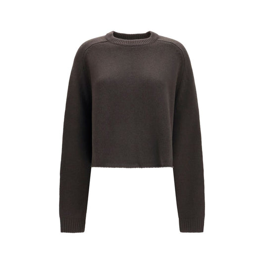 Sweater by Lisa Yang for women in cashmere & capra leather brown features an tactile silhouette, showcasing a sophisticated crew neckline and tactile for a refined finish.