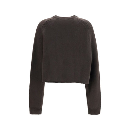 Sweater by Lisa Yang for women in cashmere & capra leather brown features an tactile silhouette, showcasing a sophisticated crew neckline and tactile for a refined finish.