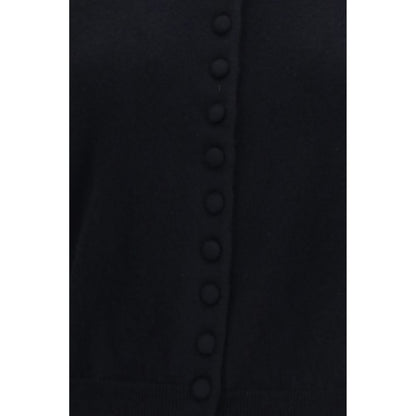 Cardigan by Lisa Yang for women in cashmere & capra leather black showcases a luxurious silhouette, meticulously detailed with a sophisticated and for a refined finish.