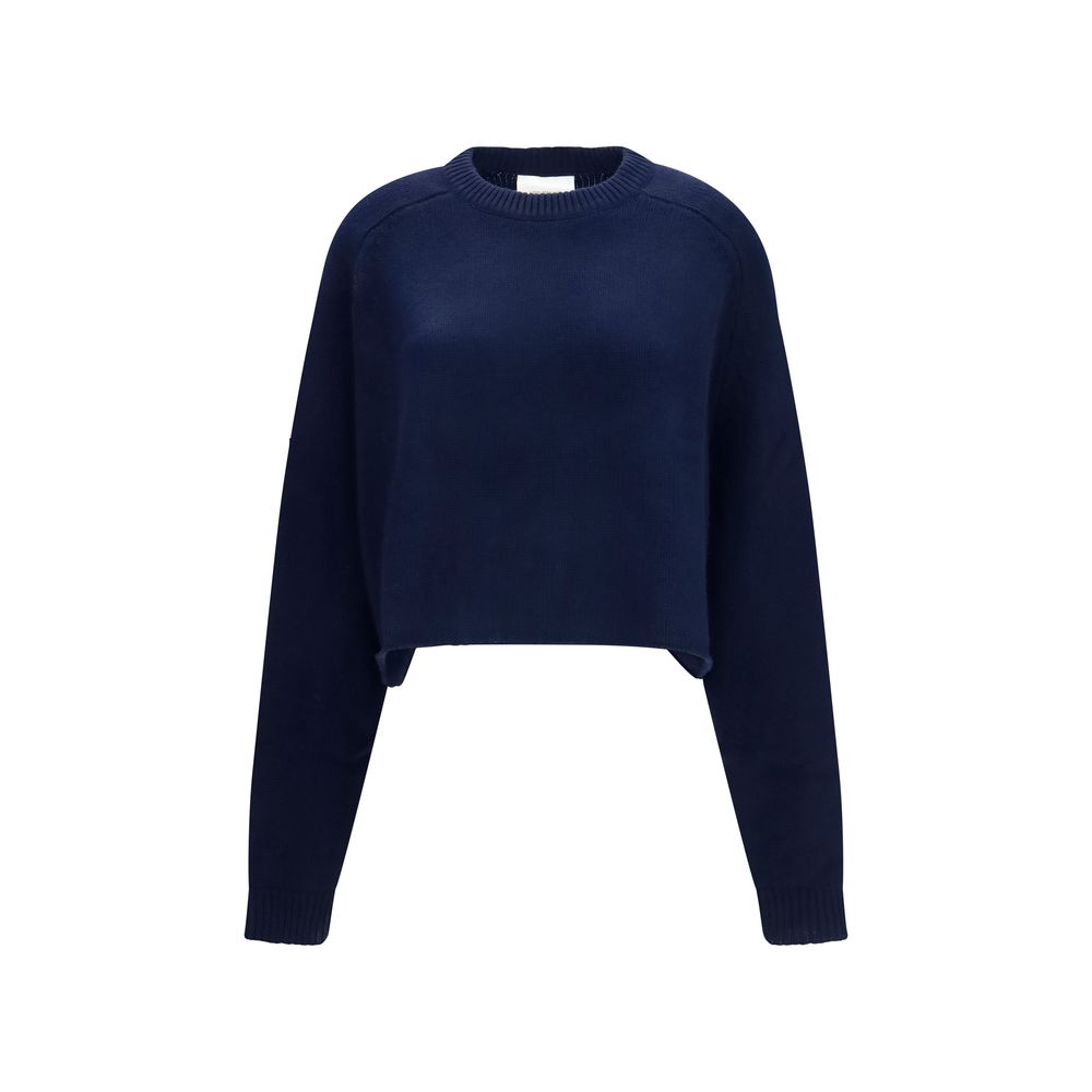 Sweater by Lisa Yang for women in cashmere & capra leather blue showcases a downtown chic silhouette, artfully finished with a downtown chic crew neckline and for a sophisticated, high-end look.