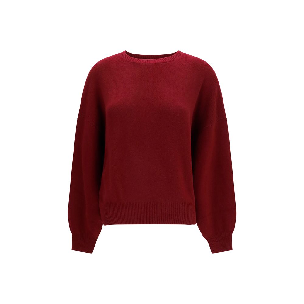 Sweater by Lisa Yang for women in cashmere & capra leather bordeaux features an polished silhouette, showcasing refined long-sleeve and a sophisticated crew neckline for a truly polished finish.