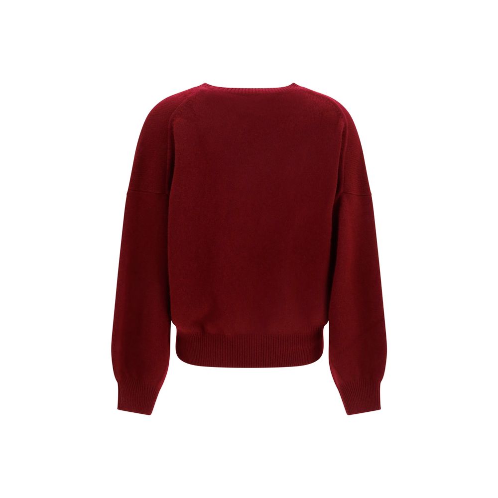 Sweater by Lisa Yang for women in cashmere & capra leather bordeaux features an tactile silhouette, showcasing a sophisticated crew neckline and tactile for a refined finish.