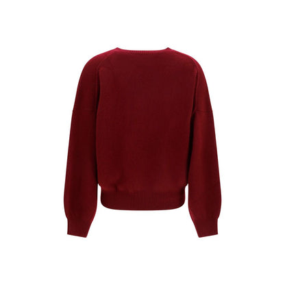 Sweater by Lisa Yang for women in cashmere & capra leather bordeaux features an tactile silhouette, showcasing a sophisticated crew neckline and tactile for a refined finish.