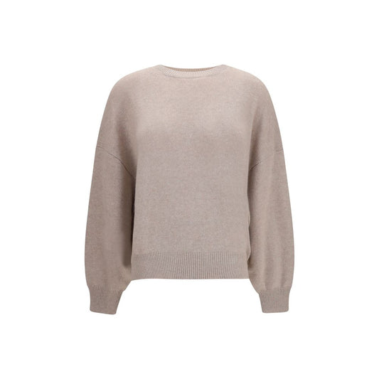 Sweater by Lisa Yang for women in cashmere & capra leather beige showcases a downtown chic silhouette, artfully finished with a downtown chic crew neckline and long-sleeve for a sophisticated, high-end look.