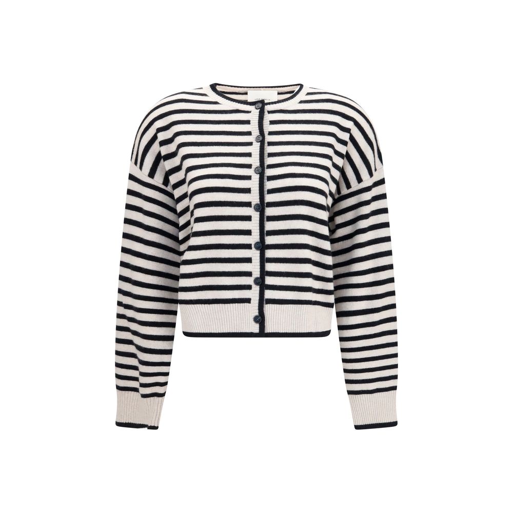 Cardigan by Lisa Yang for women in cashmere & capra leather multicolor, patterned & striped features a dramatic silhouette, showcasing a sophisticated and dramatic long-sleeve detail for a timeless, premium look.