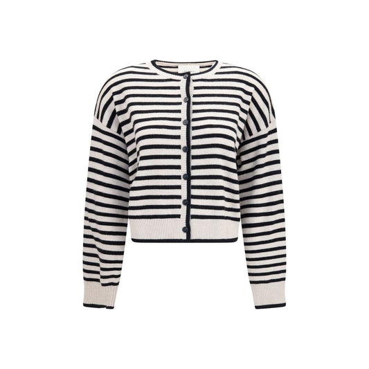 Cardigan by Lisa Yang for women in cashmere & capra leather multicolor, patterned & striped features a dramatic silhouette, showcasing a sophisticated and dramatic long-sleeve detail for a timeless, premium look.