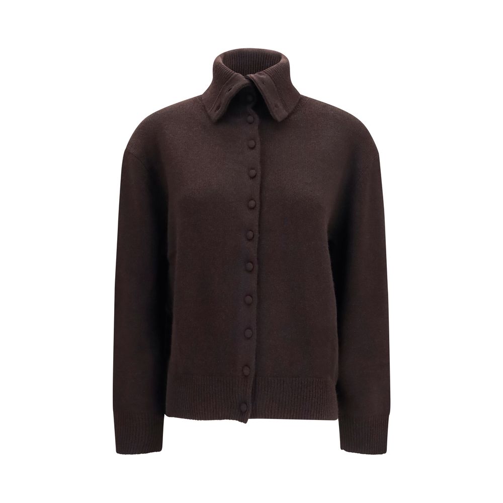Cardigan by Lisa Yang for women in cashmere & capra leather brown showcases a luxurious silhouette, meticulously detailed with a sophisticated and long-sleeve for a refined finish.