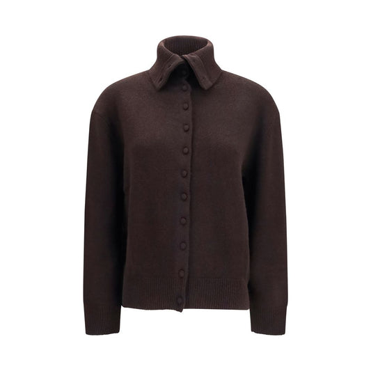 Cardigan by Lisa Yang for women in cashmere & capra leather brown showcases a luxurious silhouette, meticulously detailed with a sophisticated and long-sleeve for a refined finish.