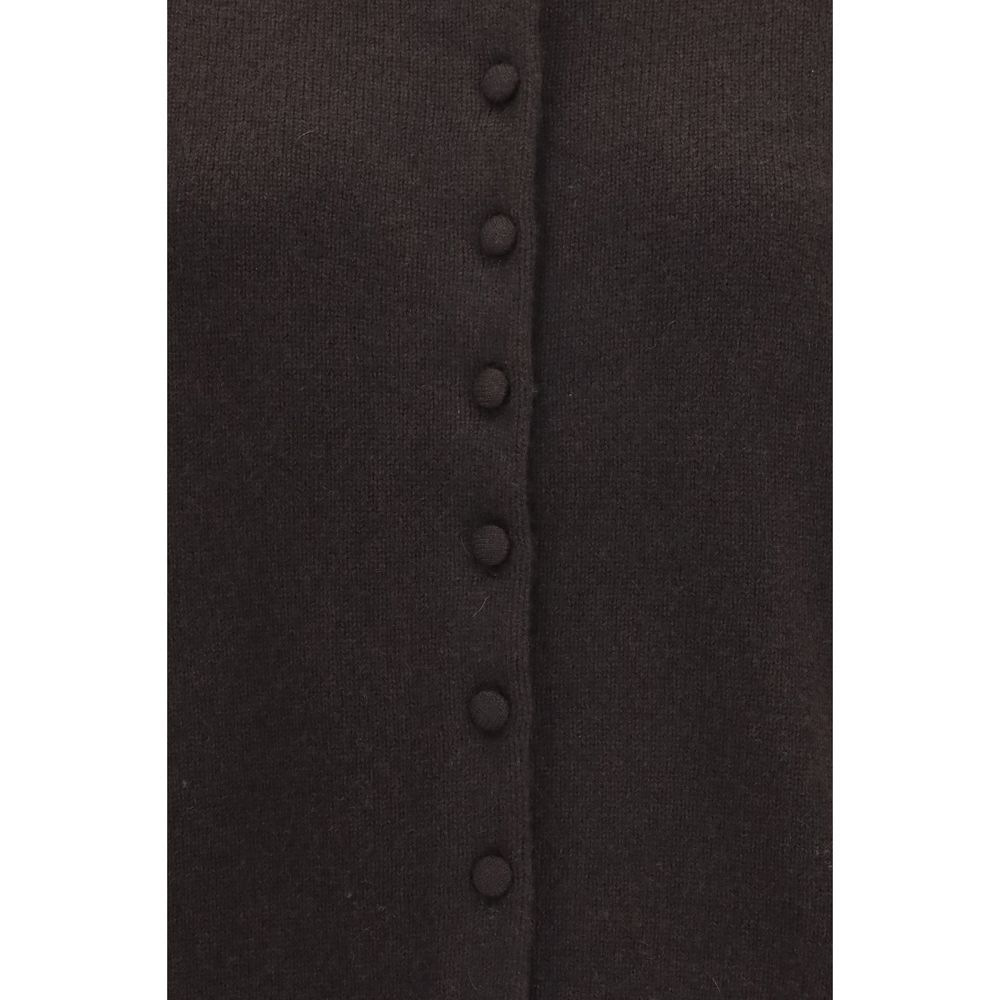 Cardigan by Lisa Yang for women in cashmere & capra leather brown presents a textural silhouette, artfully finished with a textural and for a sophisticated, textural look.