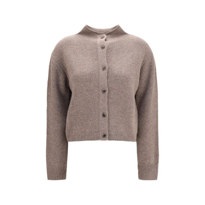 Cardigan by Lisa Yang for women in cashmere & capra leather beige features an crisp silhouette, showcasing a sophisticated round neckline and detail for a truly crisp finish.