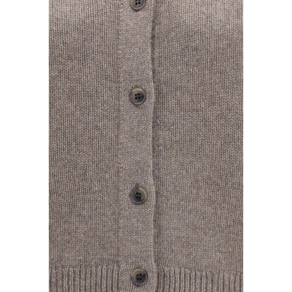 Cardigan by Lisa Yang for women in cashmere & capra leather beige showcases a luxurious silhouette, meticulously detailed with a sophisticated and for a refined finish.