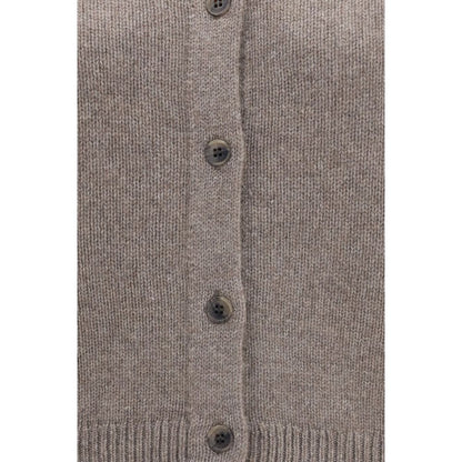 Cardigan by Lisa Yang for women in cashmere & capra leather beige showcases a luxurious silhouette, meticulously detailed with a sophisticated and for a refined finish.